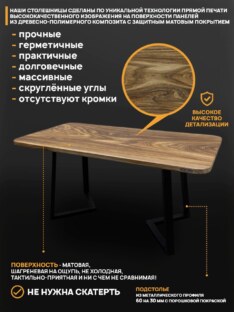 Стол кухонный обеденный прямоугольный дизайнерский лофт THETABLE RU 200х90 8.14/1.1