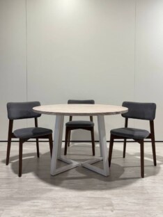 Стол кухонный обеденный круглый дизайнерский под травертин THETABLE RU 90х32 16.1/1.2