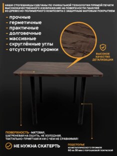 Стол кухонный обеденный прямоугольный дизайнерский лофт THETABLE RU 102х69 6.4/11.1