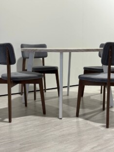 Стол кухонный обеденный круглый дизайнерский под травертин THETABLE RU 90х32 16.1/4.2