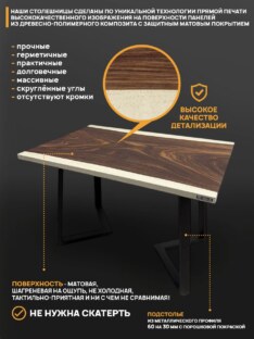 Стол кухонный обеденный прямоугольный дизайнерский лофт THETABLE RU 120х80 14.1/1.1-П