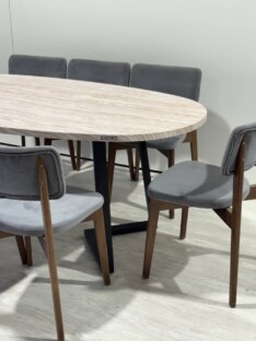 Стол кухонный обеденный овальный дизайнерский под травертин THETABLE RU 220х100 16.1/1.1