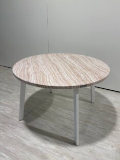 Стол кухонный обеденный круглый дизайнерский под травертин THETABLE RU 90х32 16.1/4.2