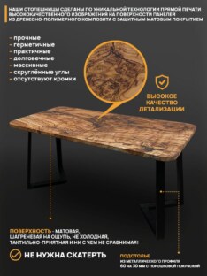 Стол кухонный обеденный прямоугольный дизайнерский лофт THETABLE RU 120х80 1.18/1.1