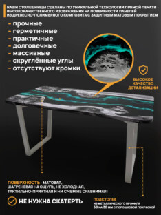 Стол кухонный обеденный прямоугольный дизайнерский лофт THETABLE RU 140х80 4.18/2.2
