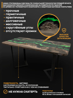Стол кухонный обеденный прямоугольный дизайнерский лофт THETABLE RU 180х80 4.10/3.1