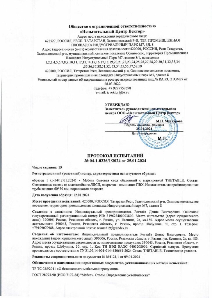 Протокол испытаний